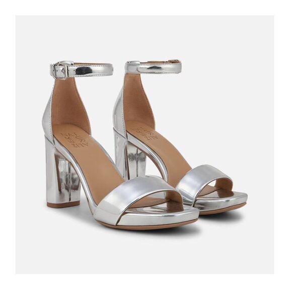 Naturalizer Shoes - Naturalizer Women's Joy Dress Sandal Silver Faux Leather Ankle Strap Size 10M